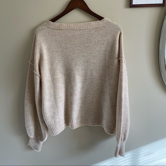 Topshop Oatmeal Tan Beige  Balloon Sleeve Drop Shoulder Cropped Cardigan Small - Picture 8 of 9